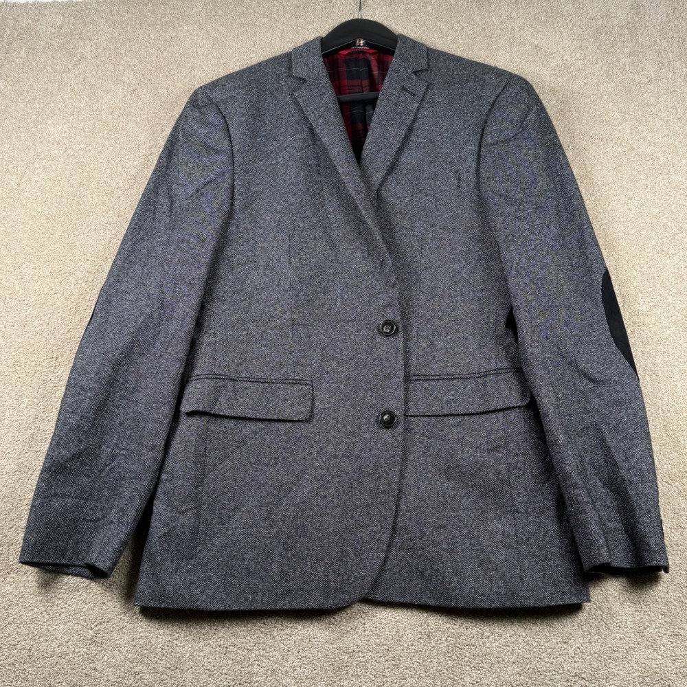 Bar III Men 40R Gray Sport Coat Blazer Carnaby Collection Slim Fit Elbow Patch - Picture 2 of 12